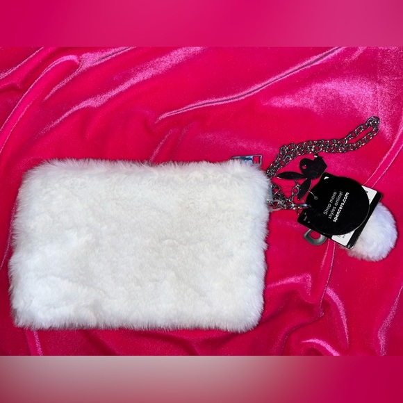 Playboy x Spencer’s fuzzy zipper pouch/clutch w. pom Pom - Picture 6 of 11